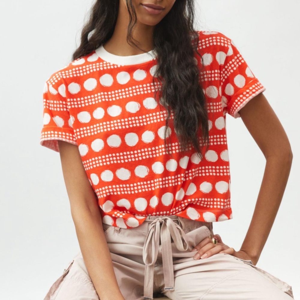 Anthropology Maeve Orange and cream shirt - Women’s Size S/M